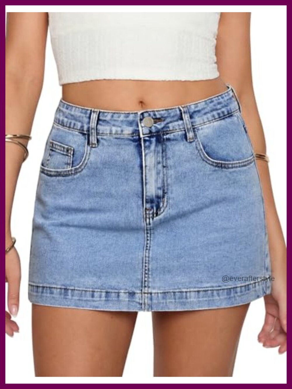 High Waisted Denim Mini Skort with Built-in Shorts, Stretch Jean Skirt